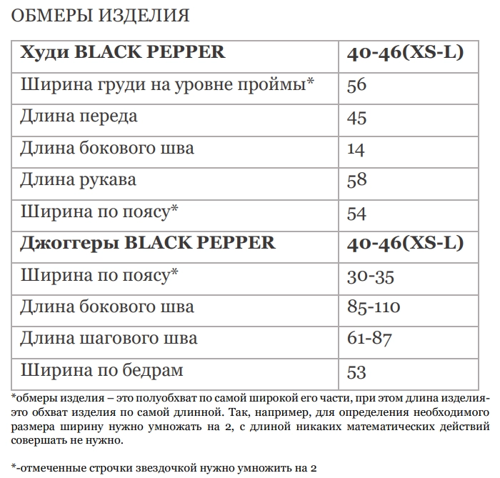 Размерная таблица