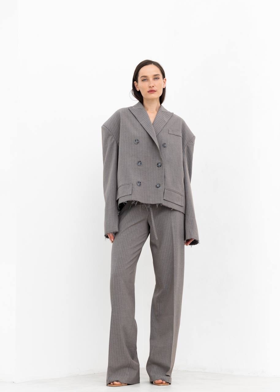 Trousers URBAN SIDE striped в серо-бежевом цвете - 40-42 (XS-S) - Grey-beige